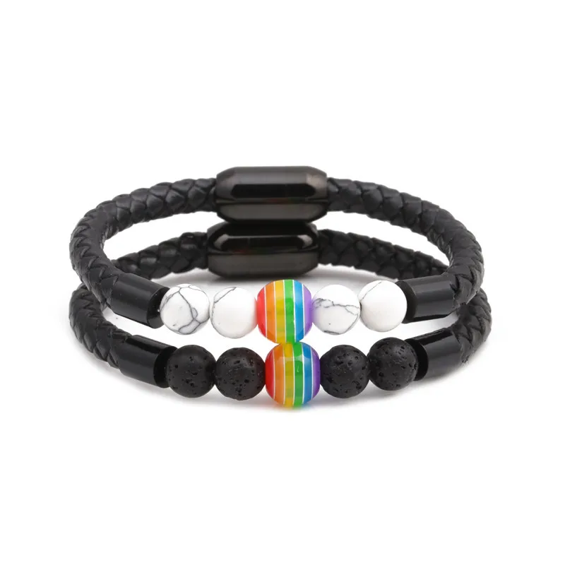 Радужные бусины лава камень лечебный Балансирующий браслет из натуральной кожи