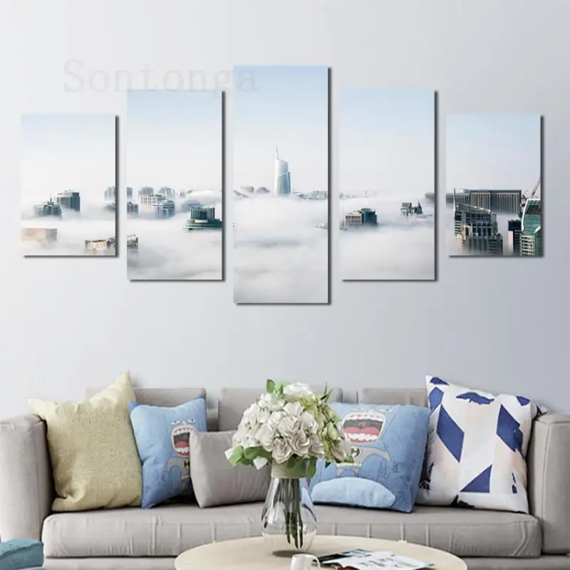 

Canvas Painting Wall Art Urban Fog Decorative Painting Home Decoration Living Room Sofa Background Wallpaper