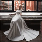 Платье свадебное атласное ТРАПЕЦИЕВИДНОЕ с рукавами-фонариками и бантом на спине