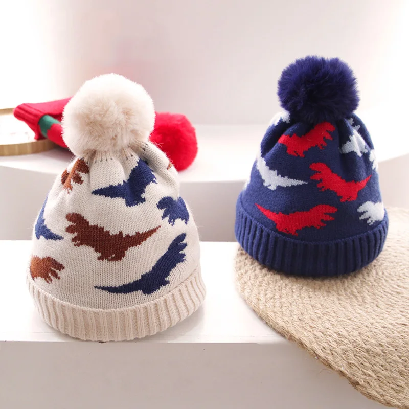 

Детская шапка-бини с мультяшным динозавром, Осень-зима