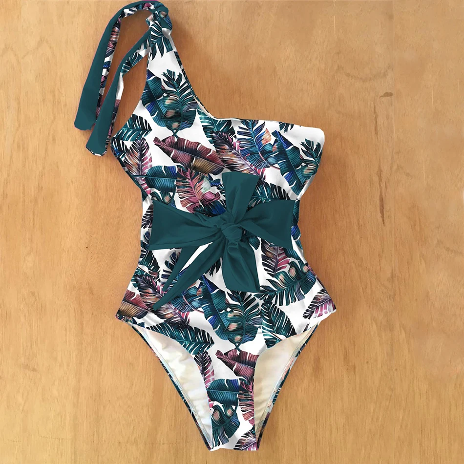 Тропический женский слитный купальник бандажный с принтом купальный костюм на