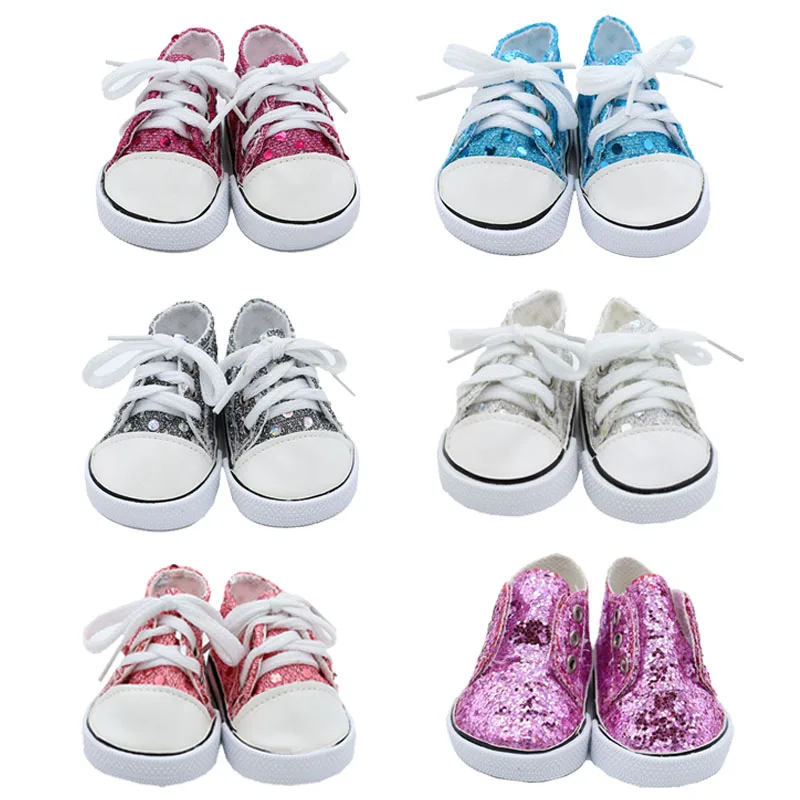 

7cm Doll casual Sequins Shoes Fits 18inch American Doll for 43CM Gril Dolls Clothes Accessories Dolls GIfts