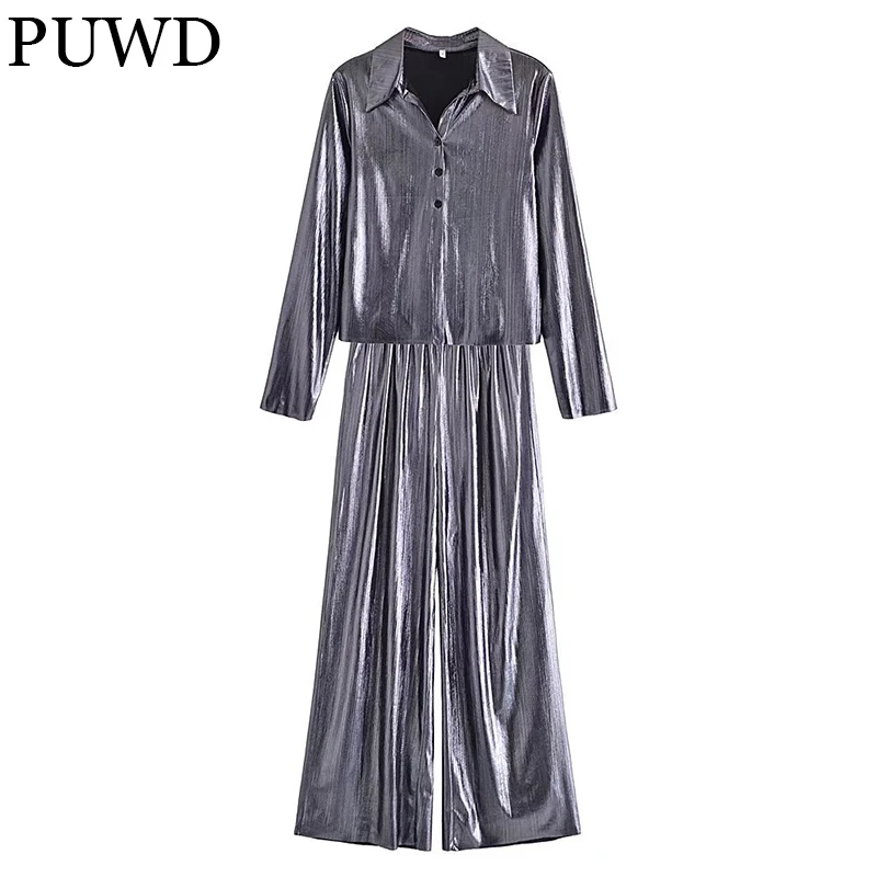 

Женские Брючные костюмы PUWD Y2K с высокой талией, элегантные женские уличные комплекты из двух предметов, осенние модные женские шикарные кос...