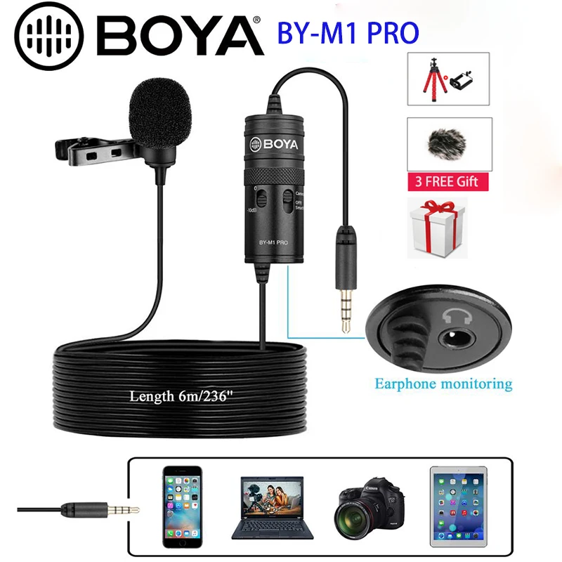 

Mic BOYA BY-M1 Pro Microphone Lavalier Studio Mic Clip-on Condenser Mic for Smartphone iPhone Android DSLR Camcorder Audio