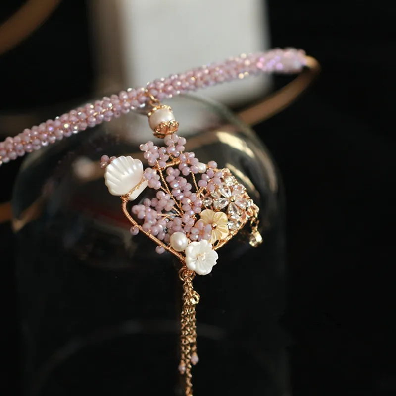 

FXLRY Original Handmade Natural Pearl Elegant Adjustable Opening Crystal Chokers Necklace For Women Bridal wedding Jewelry