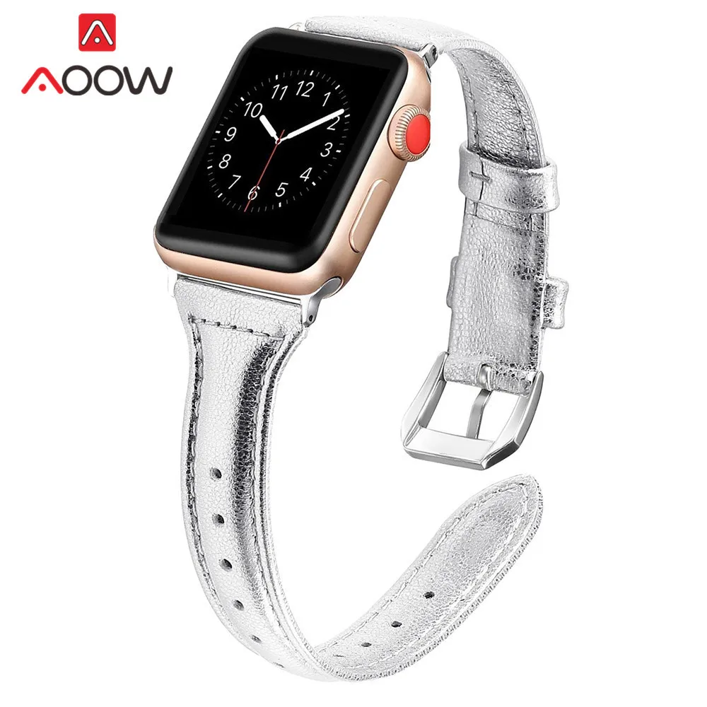 Ремешок для часов из натуральной кожи розового золота для Apple Watch 4, 5, 38 мм, 40, 42, 44 мм, мужской и женский браслет, ремешок для iWatch 1, 2, 3