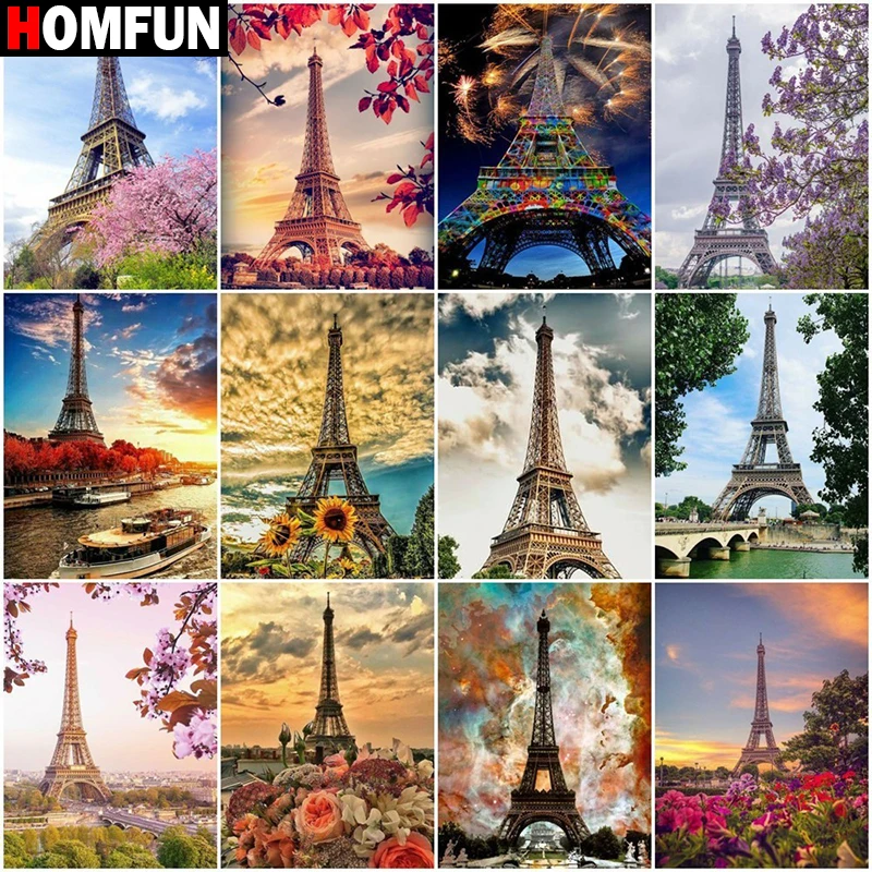 HOMFUN 5d алмазная живопись камни в форме ромба/круглый &quotцветок башня Пейзаж&quot