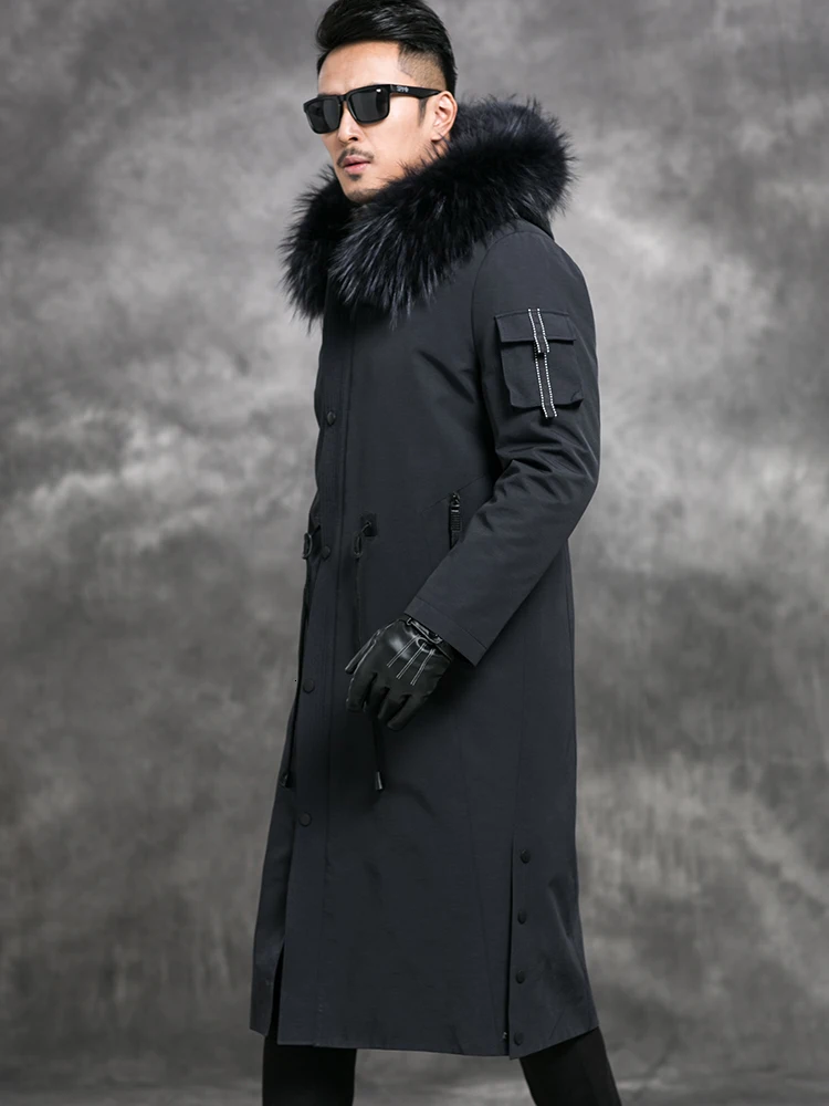 Длинная зимняя парка пальто из натурального меха мужская теплая куртка