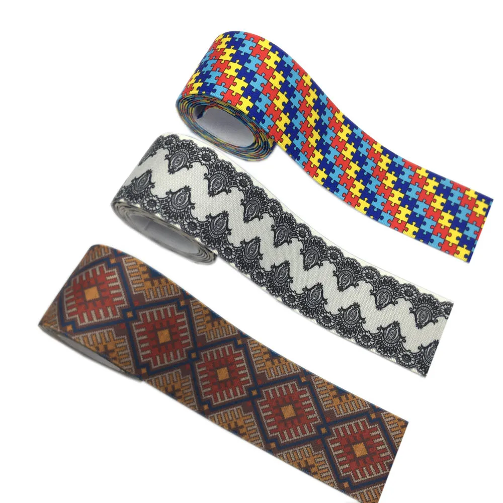 

Autism Geometry Print Elastic Webbing 25mm 38mm Width Rubber Band DIY Trim Supplies Clothes Pants Straps Sewing Belt 1M/Lot