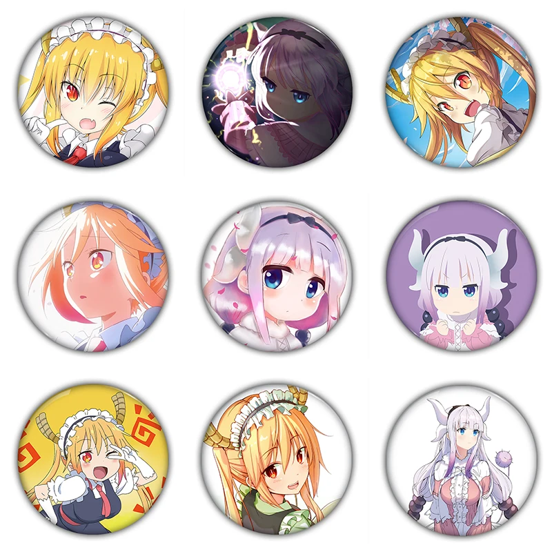 

1 Piece 5.8cm Miss Kobayashi's Dragon Maid Badge Japan Anime Brooch Customized Iron Plate Pin Round Breastpin