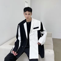 2021 black white splice blazers men harajuku streetwear fashion casual suit jacket male korean dress suit coat blazer outerwear