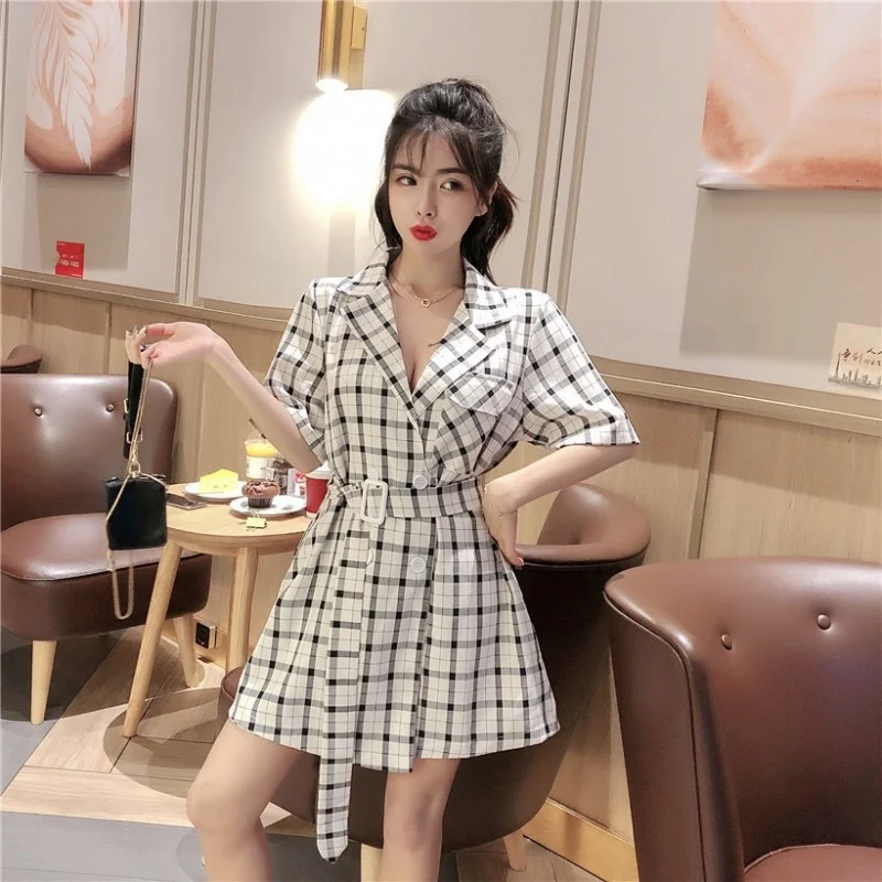 Женский клетчатый однобортный костюм зеленые белые розовые комбинезоны с