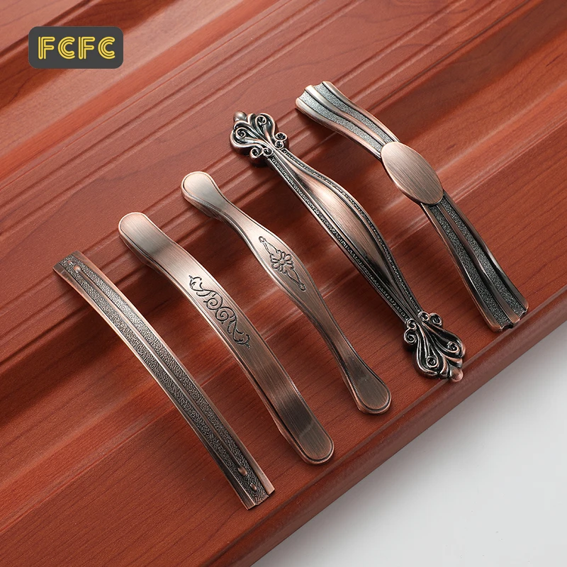 

FCFC European Red ancient Cabinet Handles Wardrobe Door Pulls Drawer Knobs Zinc Alloy Kitchen Cupboard Handles Furniture Handle