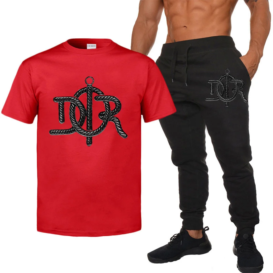 

New men's casual sports 2021 round neck printed short-sleeved sports suit running fitness fashion jogging outdoor