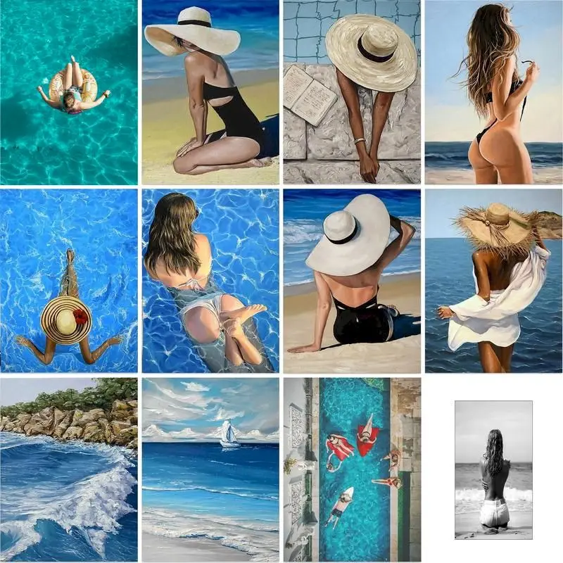 

GATYZTORY Frame DIY Painting By Numbers Kits Beach Woman Figure Painting Acrylic Paint By Numbers Wall Art Picture Artwork