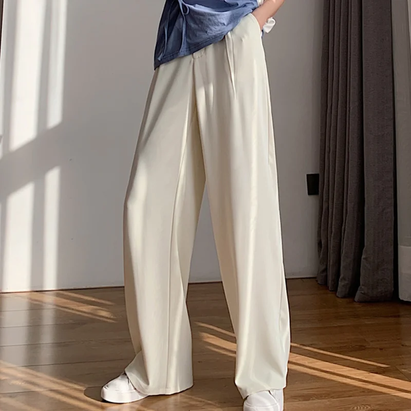 

Women Casual Wide Leg Pants 2021 New Loose Suits Pants Straight Female Solid High Waist Chic Ladies Straight Trousers