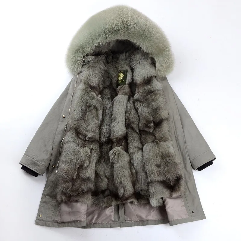 green normal length Теплые парки с натуральным мехом, женские зимние длинные меховые парки с лисьим мехом, съемная подкладка пальто из настоящего меха с меховым воротником, пальто с капюшоном, F01 - Цвет: green normal length