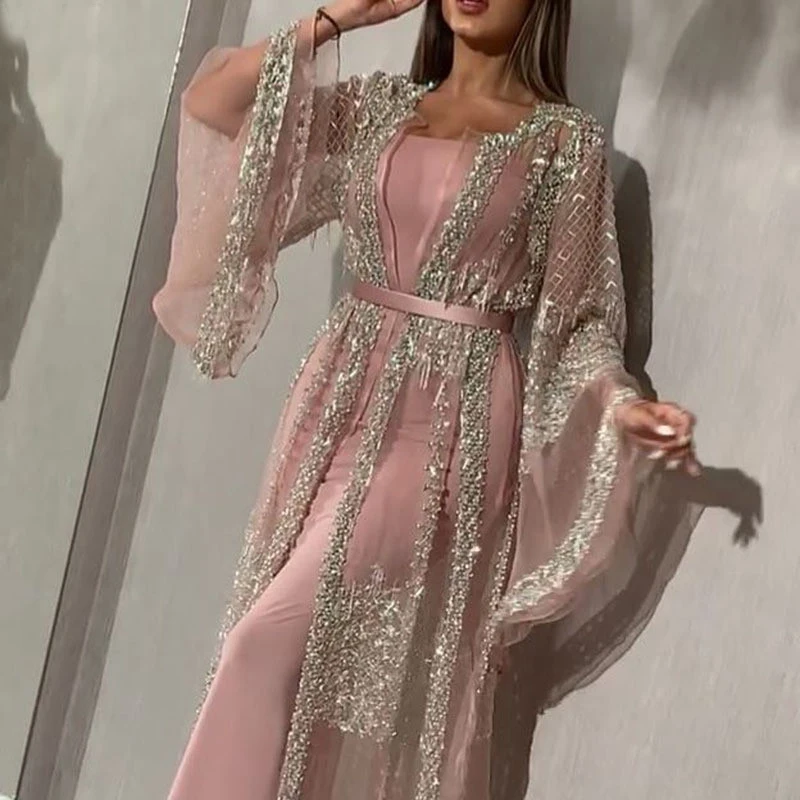 

Abaya мусульманское платье, роскошное высококачественное кружевное платье с блестками и вышивкой, Рамадан, кафтан, мусульманское кимоно, женс...