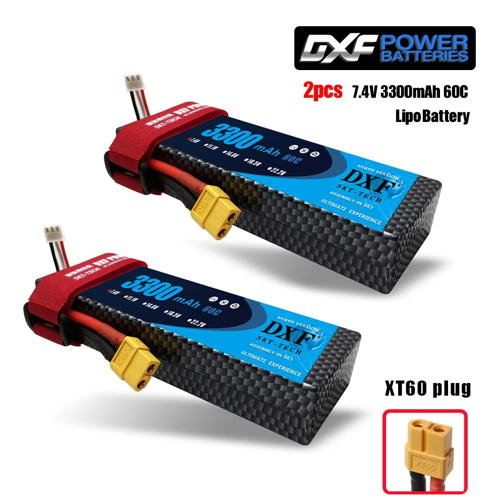 2PCS2S3300hardXT60 2 шт. DXF 7,4 В 3300 мАч 5200 мАч 6500 мАч Lipo аккумулятор жесткий чехол 2S 50C 60C 80C 1/10 1/8 весы для TRX Slash 4x4 RC автомобилей Жесткий Чехол - Цвет: 2PCS2S3300hardXT60