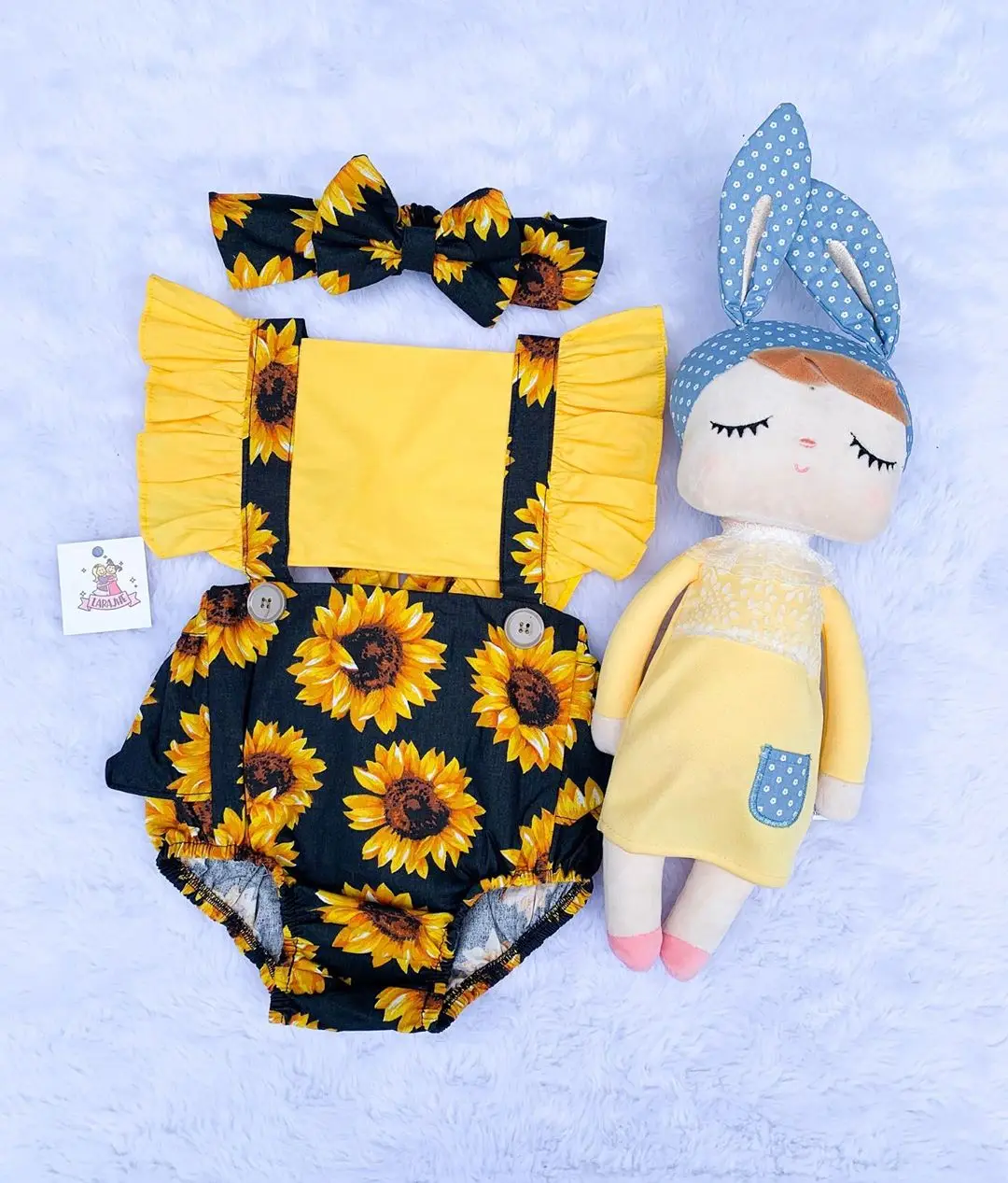 

0-24M Infant Baby Girls Boys Sunflowers Bodysuits Ruffles Sleeve Print Summer Jumpsuits Headband