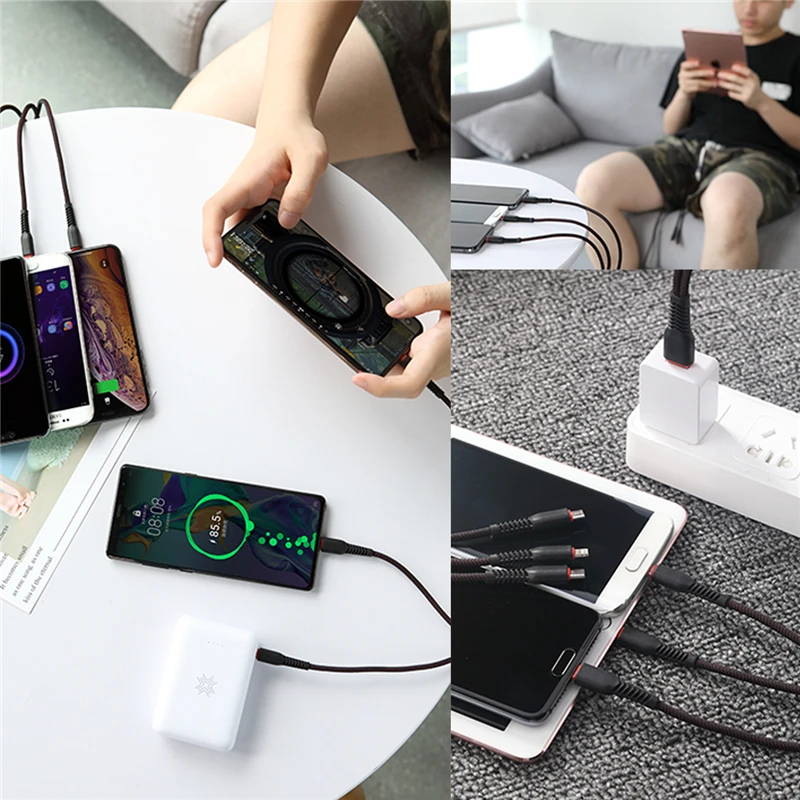 ROCK 6 в 1 usb-кабель для iPhone X XR 8 Lighting type C Micro кабель для samsung S9 S8 Высокопрочный металлический плетеный кабель для быстрой зарядки
