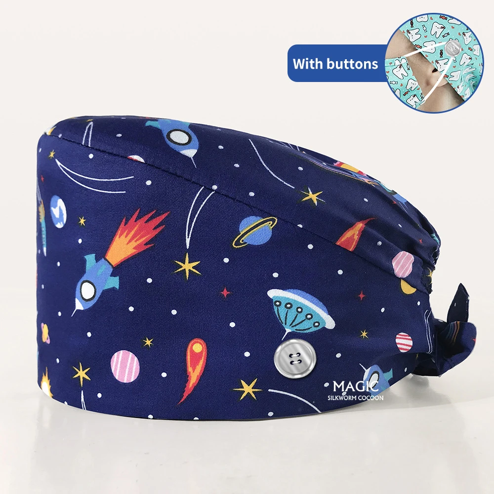 

women's Cotton Buttons scrubs caps weat-absorbent Elastic Section pet grooming nursing work hats lab scrub hat Doctor nurse hat