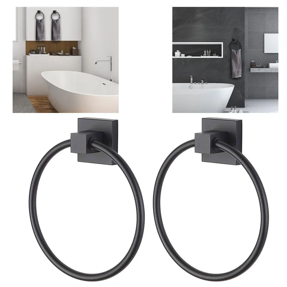 

2PCS Towel Ring Black Round Wall Mounted Aluminum Towel Holder Towel Rack Shelf For Home Hotel Bathroom Kitchen Accessories