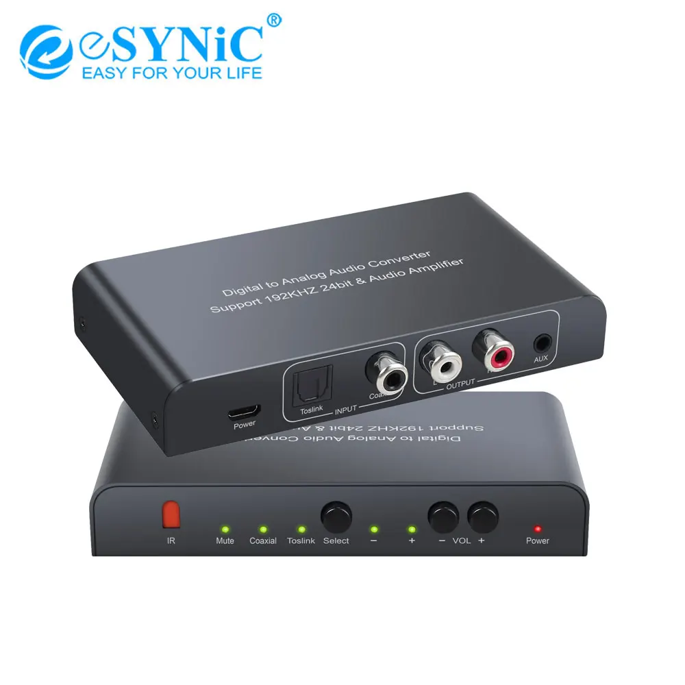 

eSYNiC 192kHz DAC Converter Digital Coaxial Toslink To Analog Stereo L/R RCA 3.5mm Audio Adapter With Remote Control For HD DVD