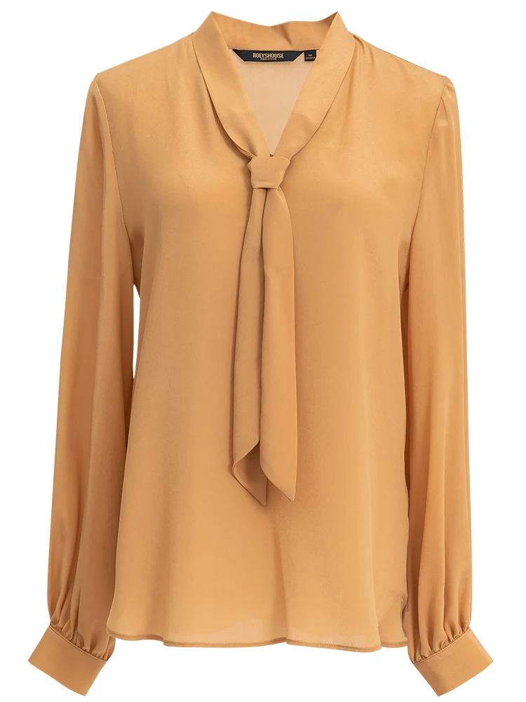 

Elegant Champagne Real Silk Shirt for Women 2020 Summer New Style Collar Shirt Elegant Top