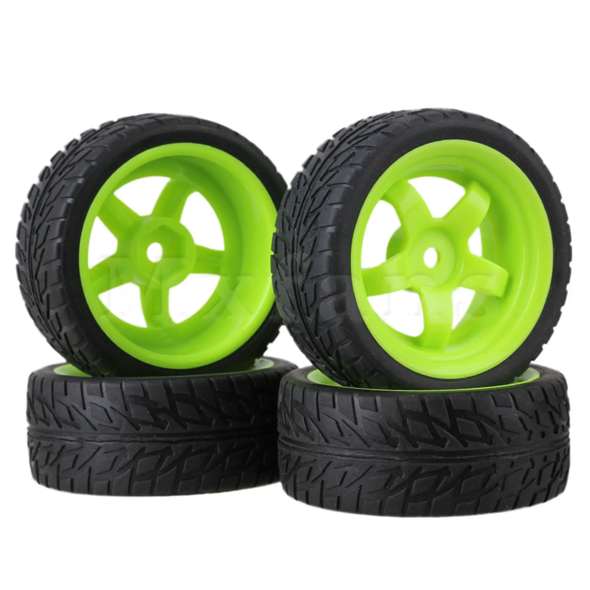 

4PCS Green RC1:10 Closed Smooth Pattern Wheel Rims & Flame Pattern Rubber Wheel Tires for On-Road Car
