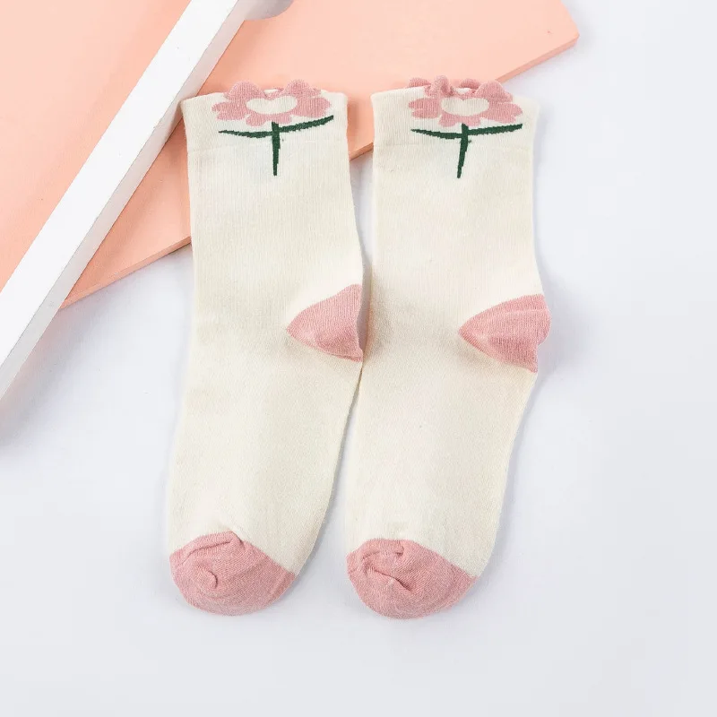 

Women Sock Cartoon Woman Socks Striped Flower Printed Womans Crew Casual Cotton Sox Girls Spring Autumn Trendy Sweet Skarpetki