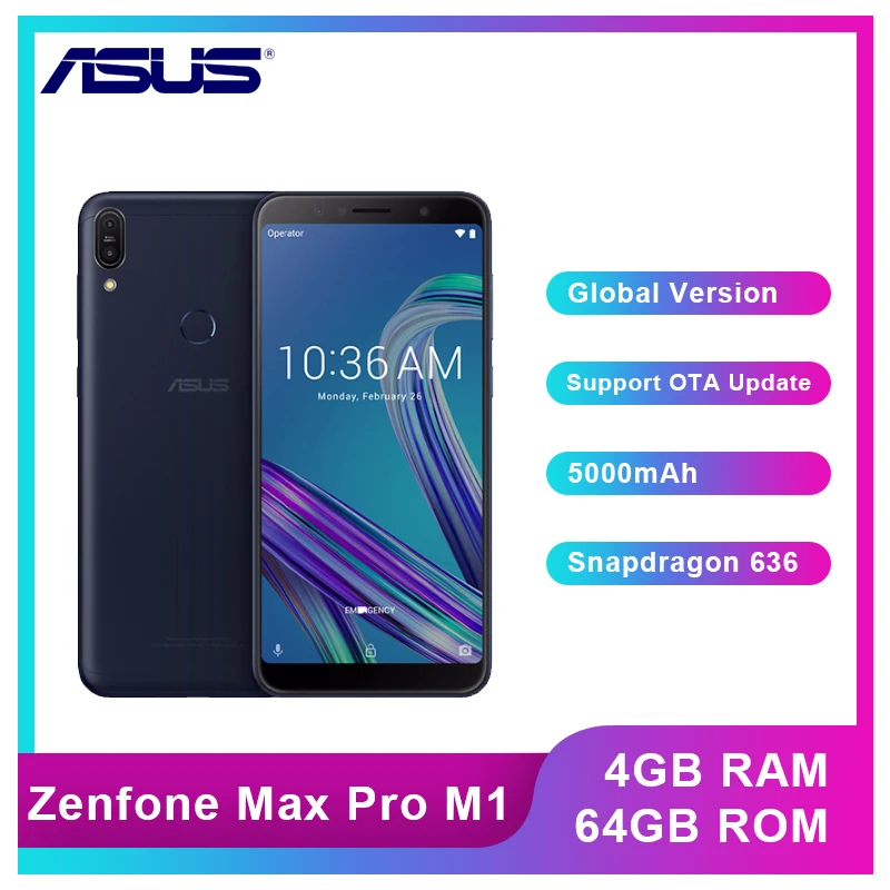 ASUS ZenFone Max Pro M1 смартфон с 6 дюймовым дисплеем ОЗУ 4 Гб ПЗУ 64 ГБ 128 5000 мАч 4G