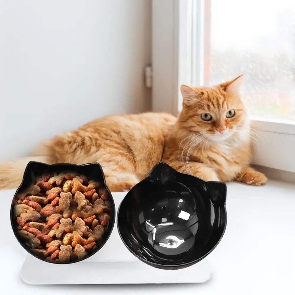 

Cat Bowls Double Raised Pet Bowls With Nonslip Stand For Dog Plastic Neck Protector Dual-use Bowl Cat Supplies