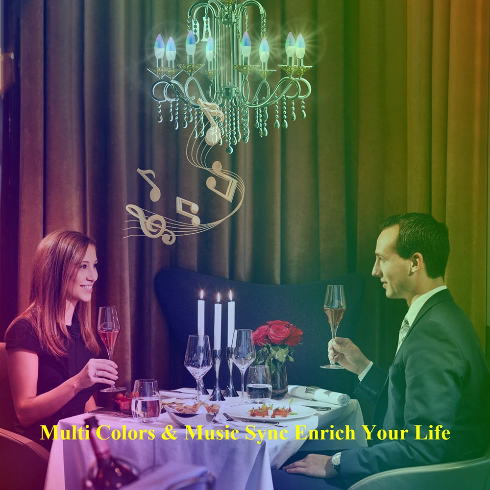 

Led Candle Bulb With Creative Colorful Color Changing Remote Control Wifi Smart E14 Candle Light Lamp Bulb For Home Bar Decor