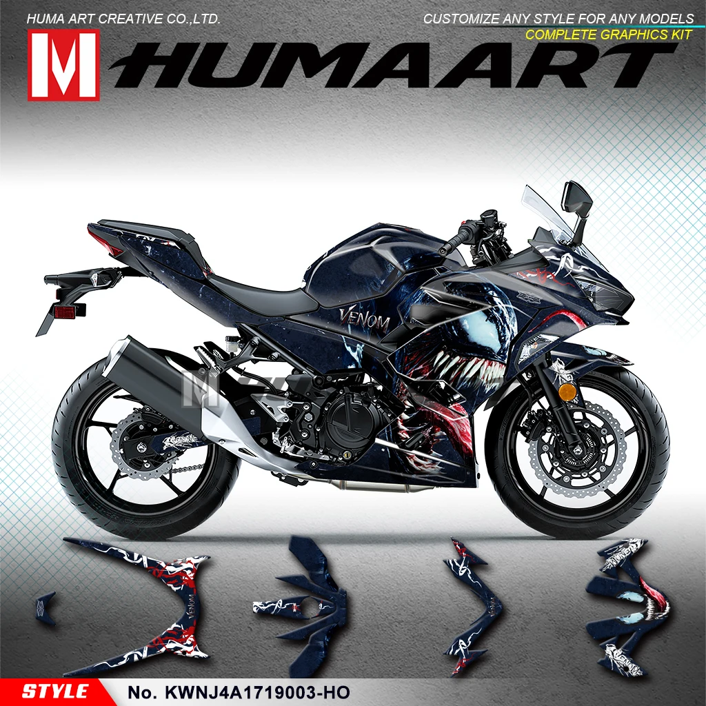 

Виниловая графическая наклейка для мотоцикла, комплект для ниндзя 250, 400, ABS 2017, 2018, 2019, 2020, 2021, VENOM, темно-синий