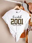 Рубашка женская, винтажная, ограниченная серия, подарок на 20-й день рождения, Леопардовый принт, 2001, 2001 хлопок, T-shirt100
