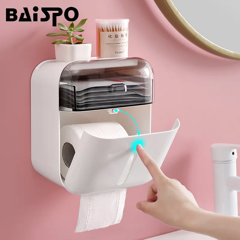 BAISPO портативный держатель туалетной бумаги гигиенический диспенсер для бумаги домашняя ткань для ванной Коробка органайзер настенное крепление аксессуары для ванной комнаты