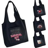 tote bag ladies fashion canvas bag travel shopping bag foldable grocery storage bag women print portable shoulder bags