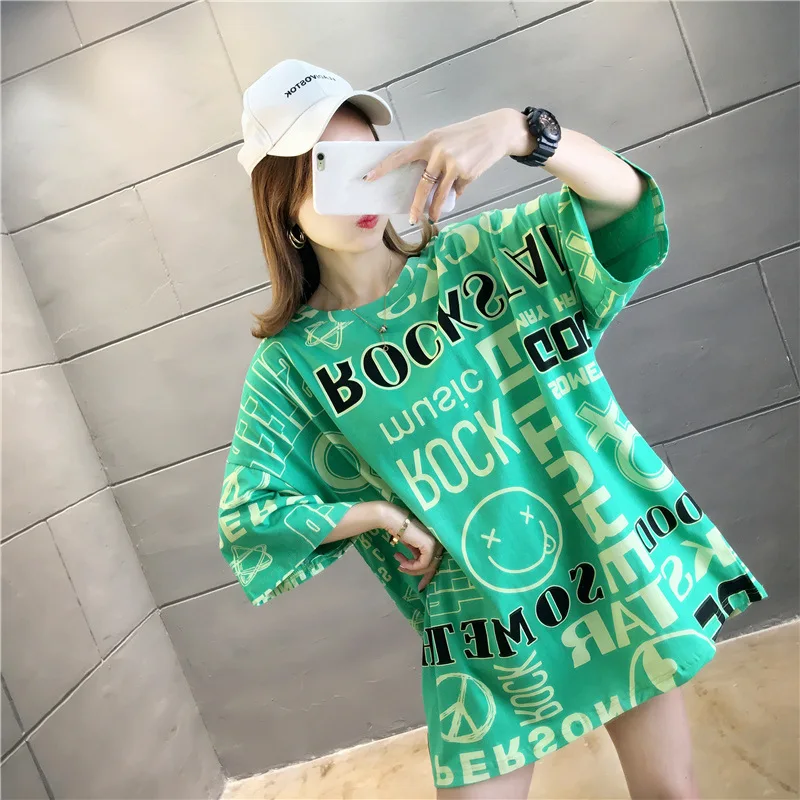 

Letter Print OversizedTshirt Women T-shirt half-sleeved Harajuku Korean Hip Hopt shirt Women Streetwear Loose Tee Shirt Tops