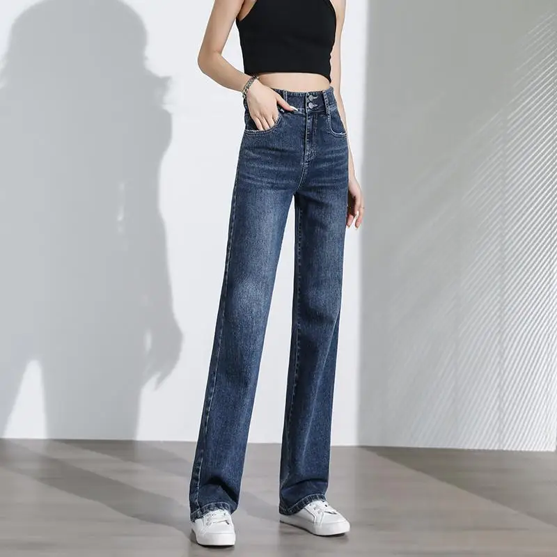 Новые повседневные свободные джинсы с высокой талией для женщин на весну и осень