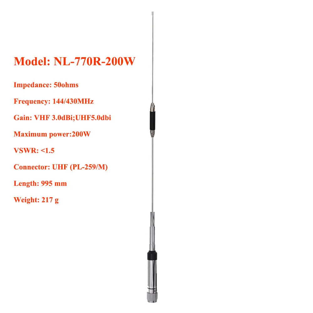 Оригинал nagoya антенна NL 770R 200W PL 259 UHF 144/430 МГц для QYT KT 780plus VHF 136 170 мА/ч двухстороннее