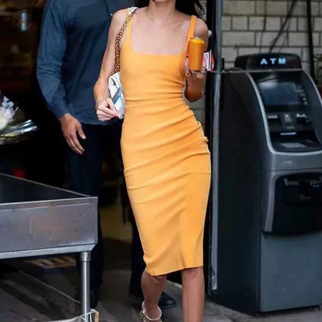 Модное женское сексуальное облегающее платье с низким вырезом однотонное