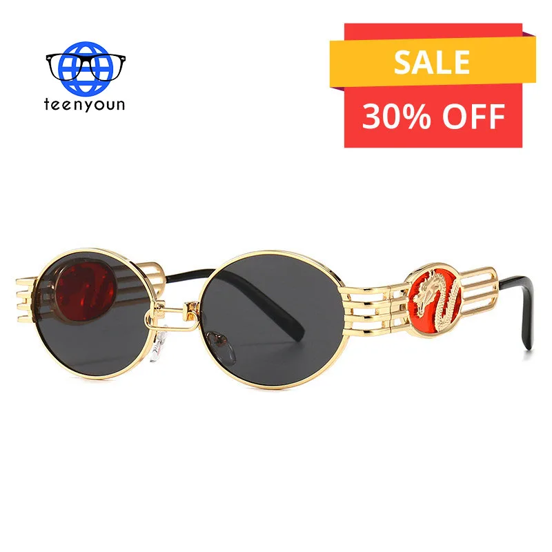 

TEENYOUN 2020 Oval Luxury Dragon Decoration Sunglasses Men Women UV400 Ins Cool Unique Small Frame Sun Glasses Eyewear Oculos