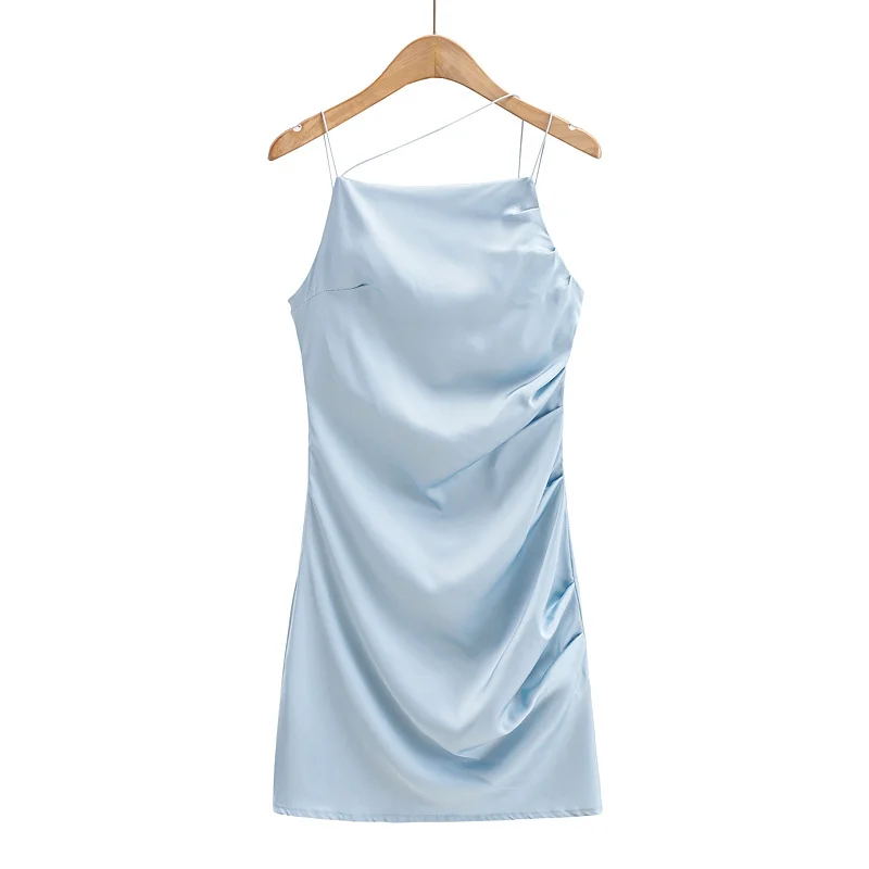

Summer new style street casual solid color sexy pleated sling dress women, tight and thin strapless dress women