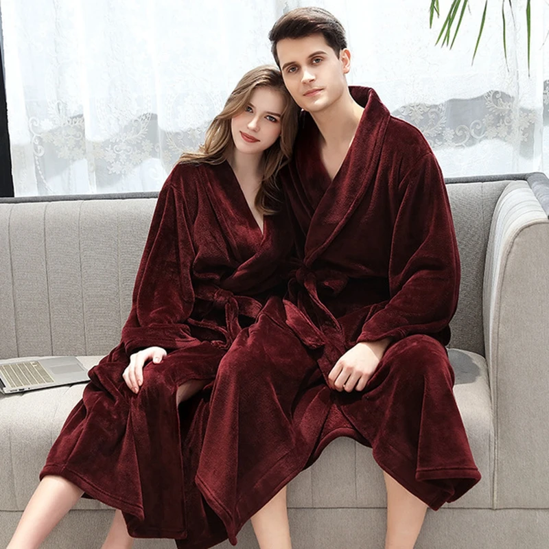 

Oversized 3XL Winter Warm Flannel Kimono Gown Lovers Nightwear Bathrobe Loose Sleepwear Home Clothes Casual Plaid Nightgown