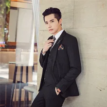 OIMG traje de estilo coreano para hombre, traje informal ajustado a rayas, tres piezas, novedad, otoño (3)