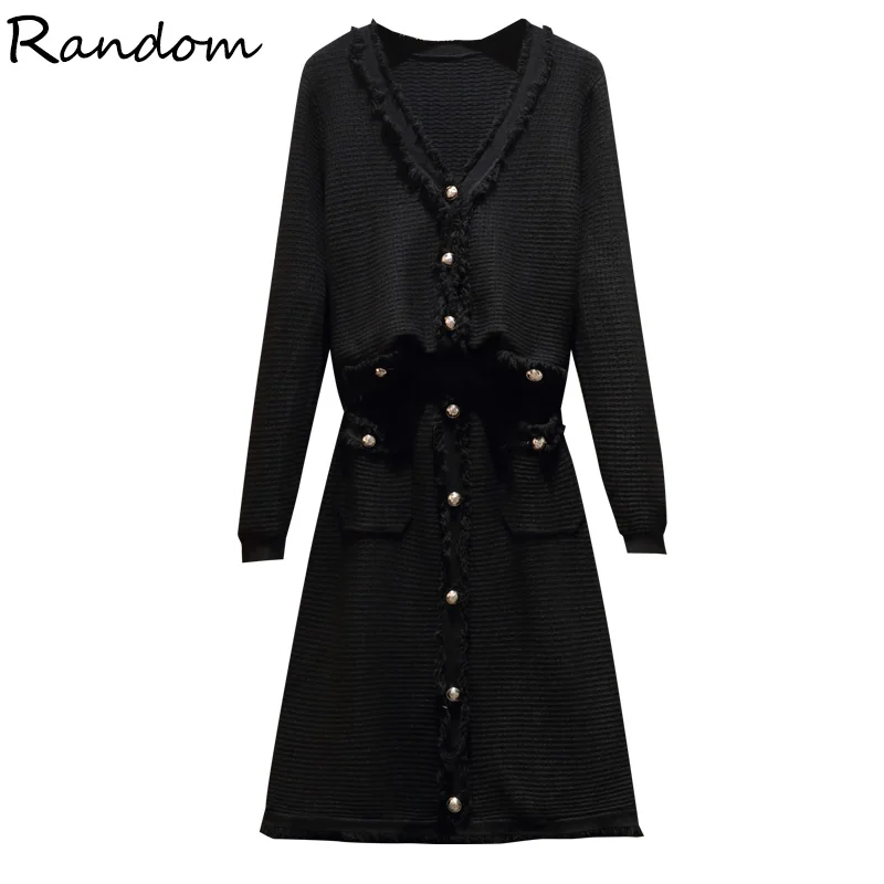 Женский элегантный Трикотажный костюм с кисточками осень 2020 кардиган топ и юбка