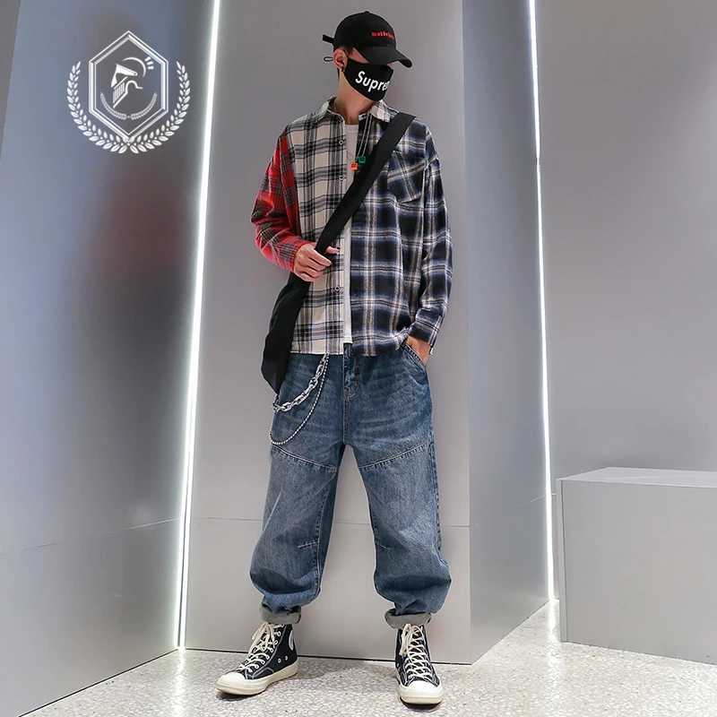 Мужские свободные винтажные шаровары джинсы для бега повседневные по щиколотку