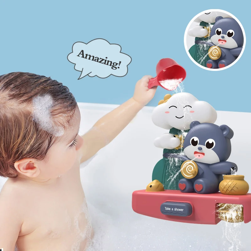 

Bath Toys for Toddlers Baby Bathtub Wall Toy Little Bear Waterfall Fill Spin Flow With Sun& Cloud Gift For Kids 2 4 6 Years Old