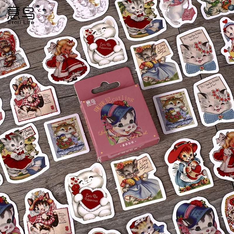 

46 Pcs/box Cartoon Animal Hand Account Cats Diy Mini Paper Sticker Diary Album Scrapbooking Decoration Sticker Kawaii Stationery